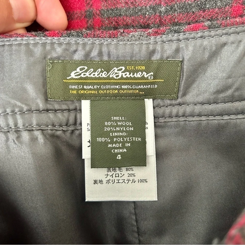 🦋 Eddie Bauer Grey and Red Plaid Wool A-Line Mini Skirt Size 4